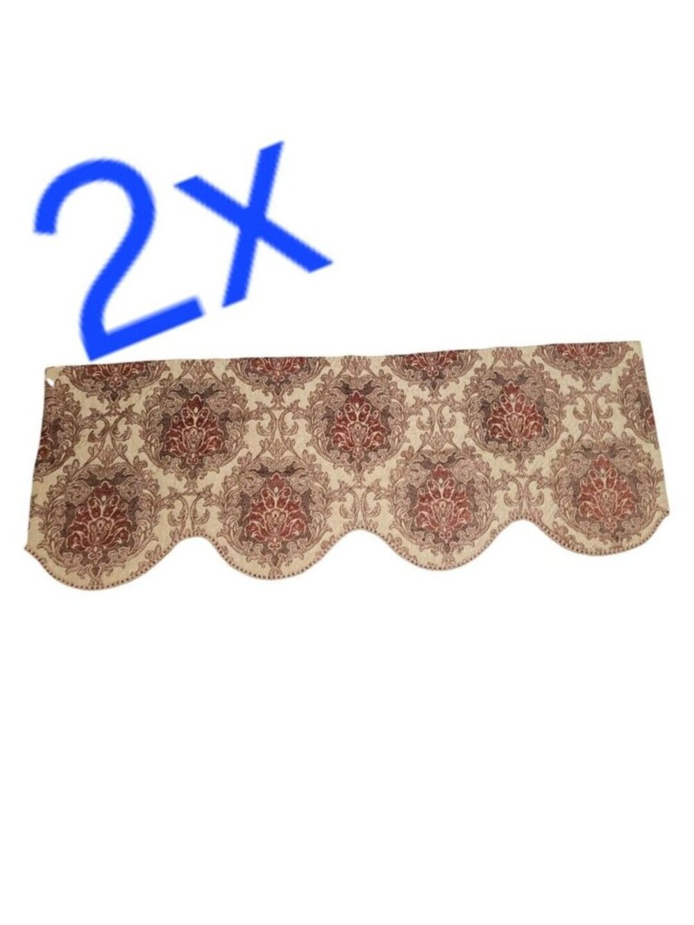 2 Home Trends Jefferson Valances 55" x 18" Scallop Design Damask Tapestry Pair